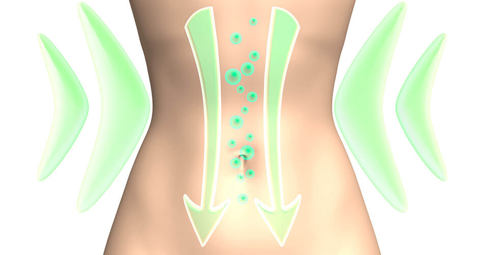 Ilustração mostrando o efeito do melhor probiótico para gases
